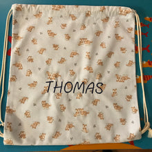 Charger l'image dans la galerie, Sac à dos à cordons "Thomas" en tissu Renards (bleu)