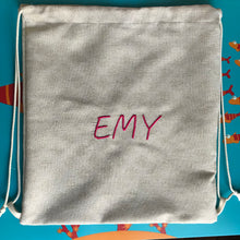 Charger l&#39;image dans la galerie, Sac à dos à cordons &quot;Emy&quot; en tissu coton écru à paillettes
